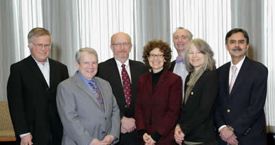 NIAMS Director Dr. Stephen Katz (second from l) and Deputy Director Dr. Robert Carter (third from r) welcome new members to the institute’s council. They are (from l) Richard Seiden Dr. V. Michael Holers Dr. Amy Paller Dr. Joan Bechtold and Dr. Sundeep Khosla.