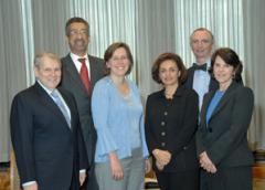 NIAMS director Dr. Stephen I. Katz and deputy director Dr. Robert H. Carter welcome new members to the Institute’s council. Pictured above are (from l) Dr. Katz Dr. Edward A. Rankin Dr. Martha M. Murray Dr. Sherine E. Gabriel Dr. Carter and Dr. Elizabeth J. Shane.